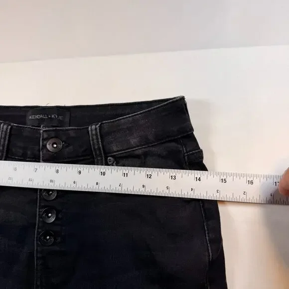 Kendall + Kylie High Rise Button Fly Black Denim Mini Skirt Size 3/26 - Picture 3 of 7